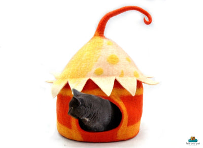 Hand Felted Wool Cat Cave | Unique Pet Bed, Cozy Cocoon