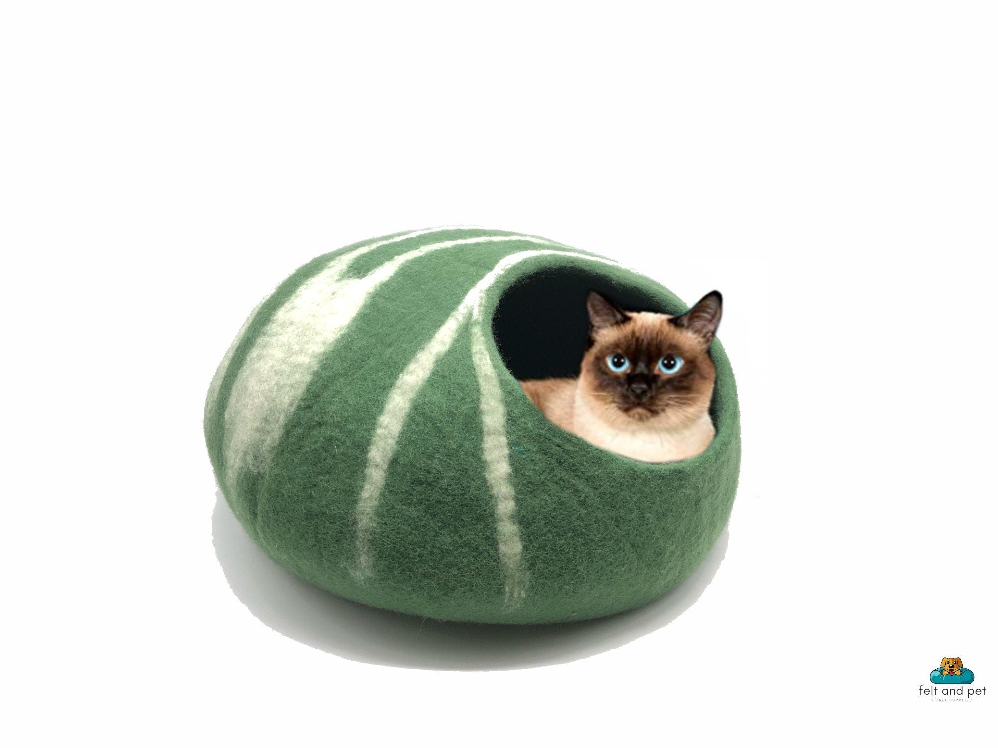Cuccia per gatti in lana verde - Grotta per gatti di grandi dimensioni, Letto per gatti - Letto per gattini in lana - Letto per cani di piccola taglia - Fatto a mano e completamente naturale