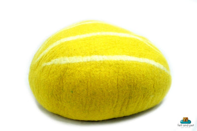 Hand-Felted Wool Cat Cave – Yellow with White Stripes