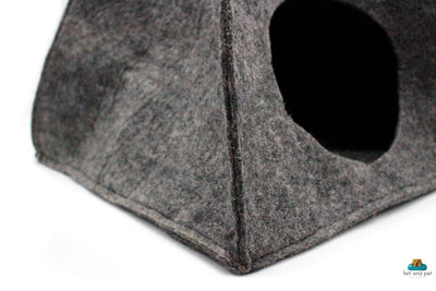 Dark Grey Tent Felt Cat Cave - Felted Pet Bed for Your Cat - Handmade in Nepal - Modern Pet Furniture