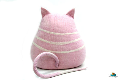 Hand Felted Wool Cat Cave – Pink Cat Head Design, Cozy Pet Bed