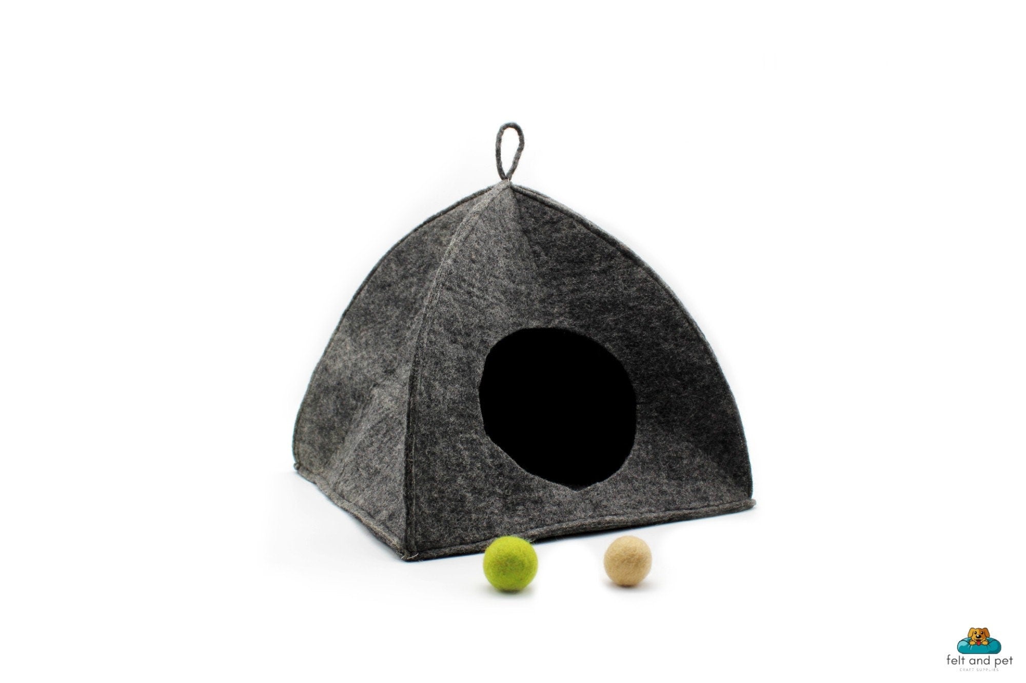 Dark Grey Tent Felt Cat Cave - Felted Pet Bed for Your Cat - Handmade in Nepal - Modern Pet Furniture