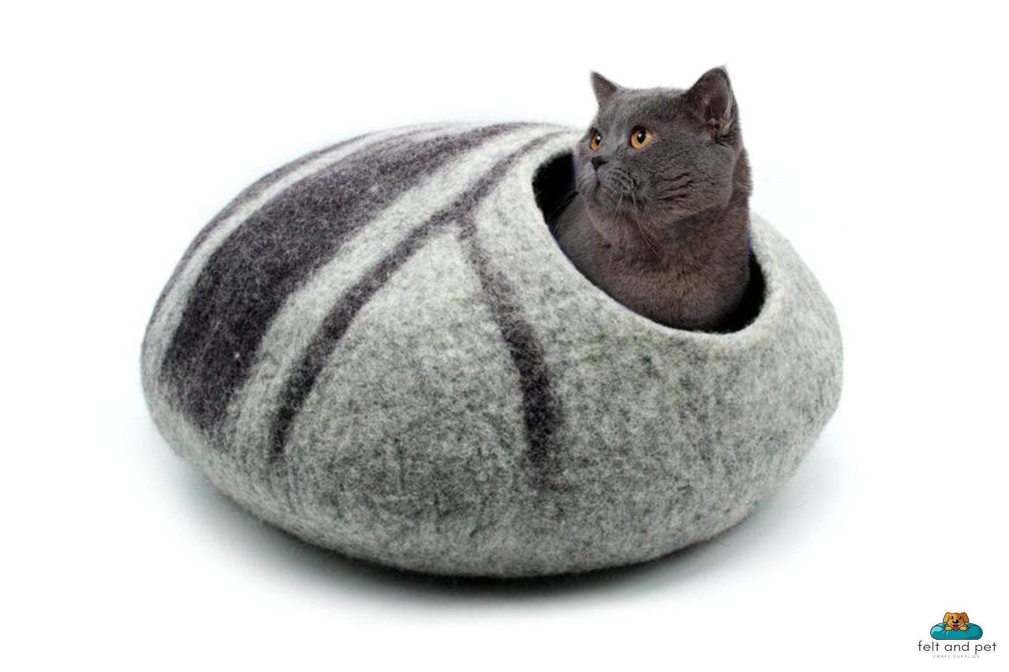 Handmade Striped Wool Cat Cave – Felt Pet Bed