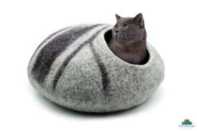 Handmade Striped Wool Cat Cave – Felt Pet Bed