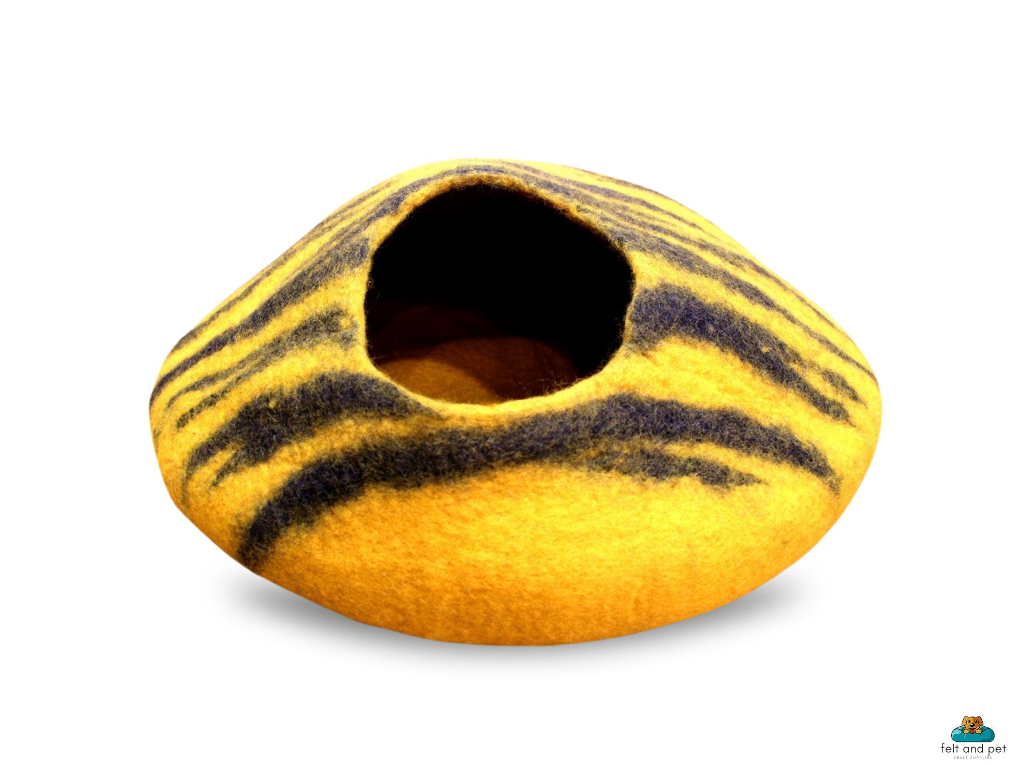 Handmade Wool Felt Cat Cave – Tiger Stripe Kitty Hideaway