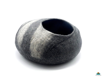 Dark Grey Stone Felt Cat Cave - Round Wool Kitty Bed  -  Eco- Friendly Cat Beds - Kitty Warmer - Modern Wool Cave