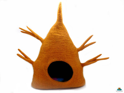 Authentic Tree Design Felt Cat Cave - Handmade Wool Pet Bed - Nap Cocoon - Modern Kitten House - Animal Lover Gifts