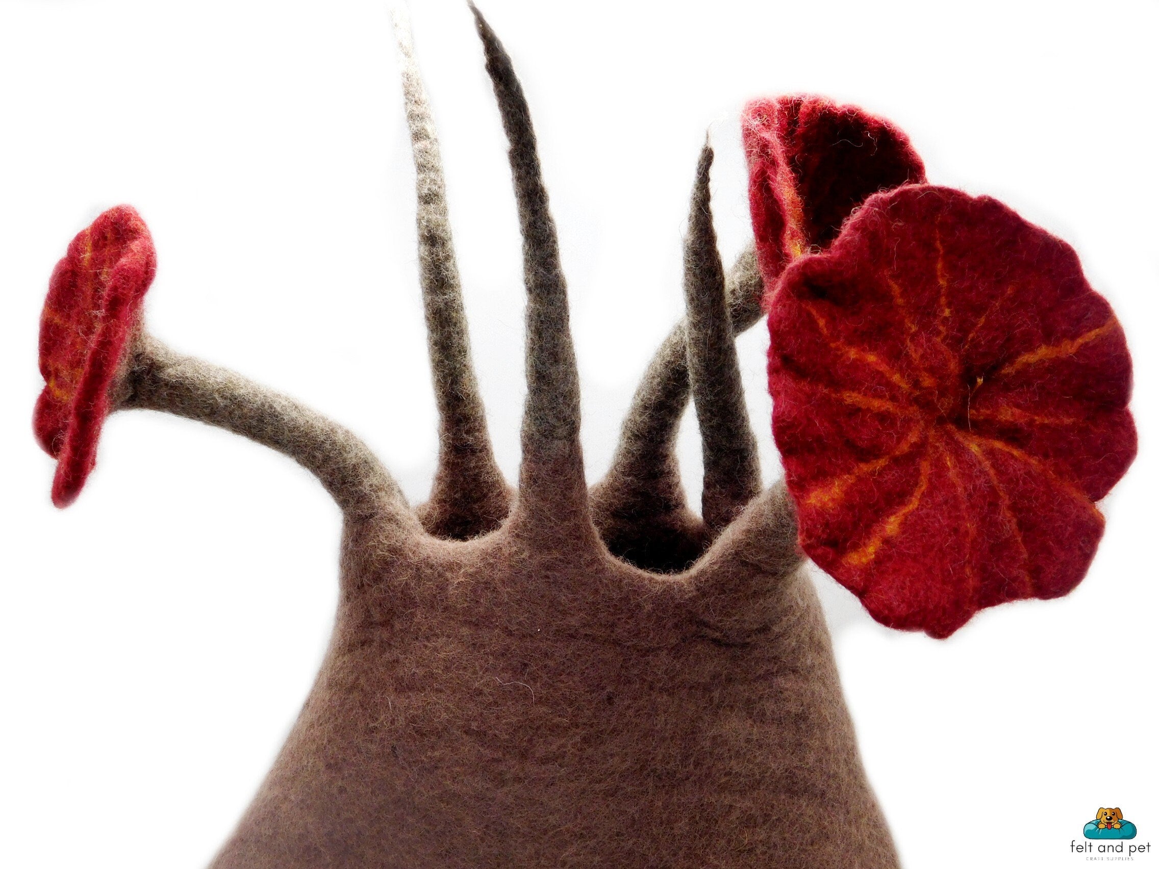 Wild Flower Felt Cat Cave - Modern Design Pet House - Comfy Wool And Floral Designed Cat Cave - Gift