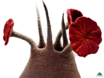 Wild Flower Felt Cat Cave - Modern Design Pet House - Comfy Wool And Floral Designed Cat Cave - Gift