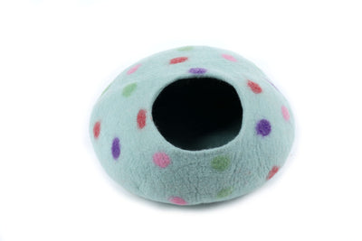 Colorful Dot Felt Cat Cave - Handmade Pet Furniture - Natural Wool Kitty Den - Sustainable Cat Cave -  Gift For Pet Lover