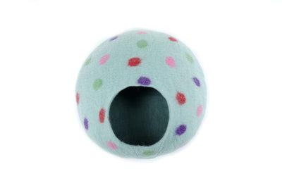 Colorful Dot Felt Cat Cave - Handmade Pet Furniture - Natural Wool Kitty Den - Sustainable Cat Cave -  Gift For Pet Lover