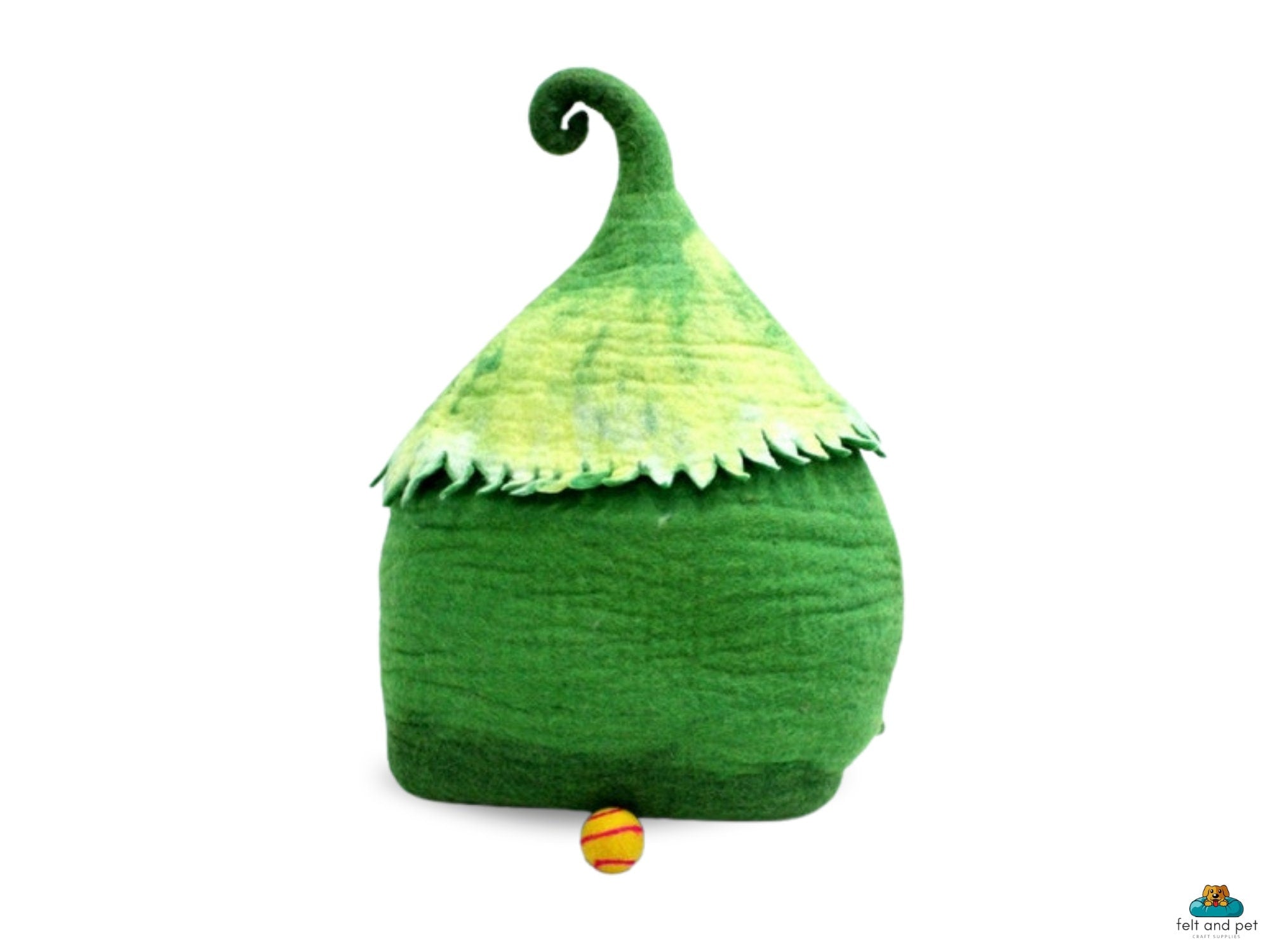 Handmade Green Felt Cat Cave - Wool Cat Cave - Pet House - Felt Kitty Bed - Kitty Basket - Pet Vessel