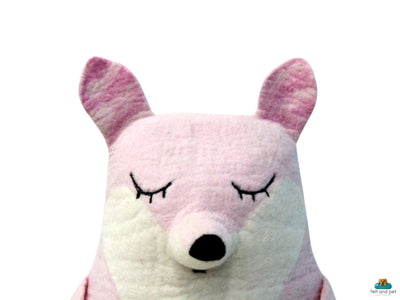Pink Fox Felted Cat Cave | Natural Wool Pet Bed (45cm)