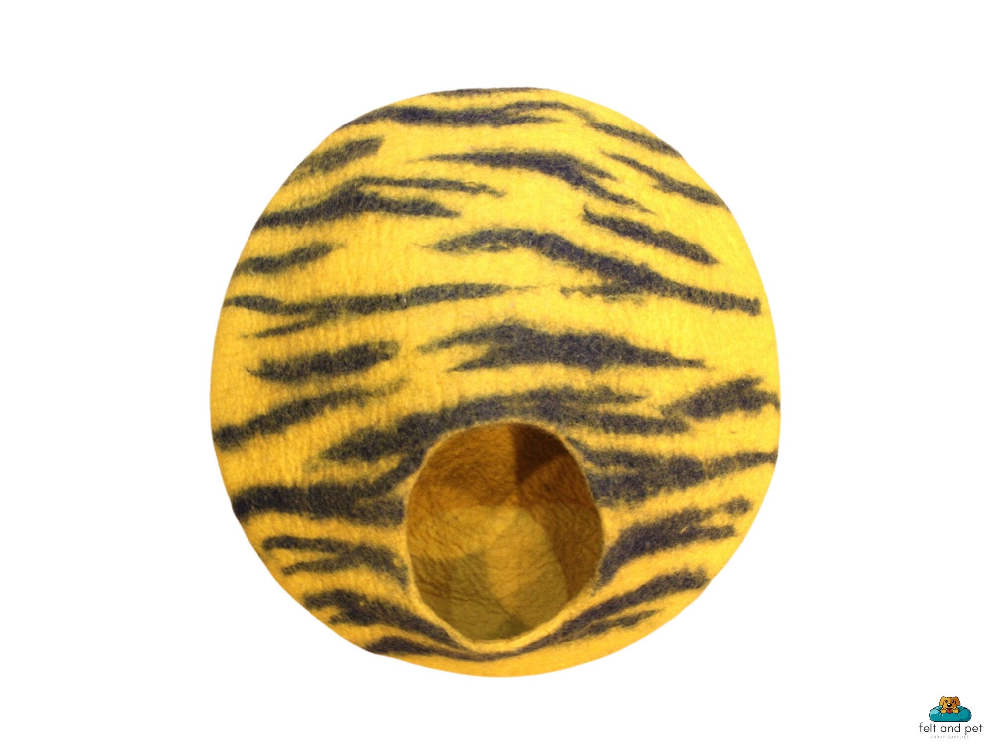 Handmade Wool Felt Cat Cave – Tiger Stripe Kitty Hideaway
