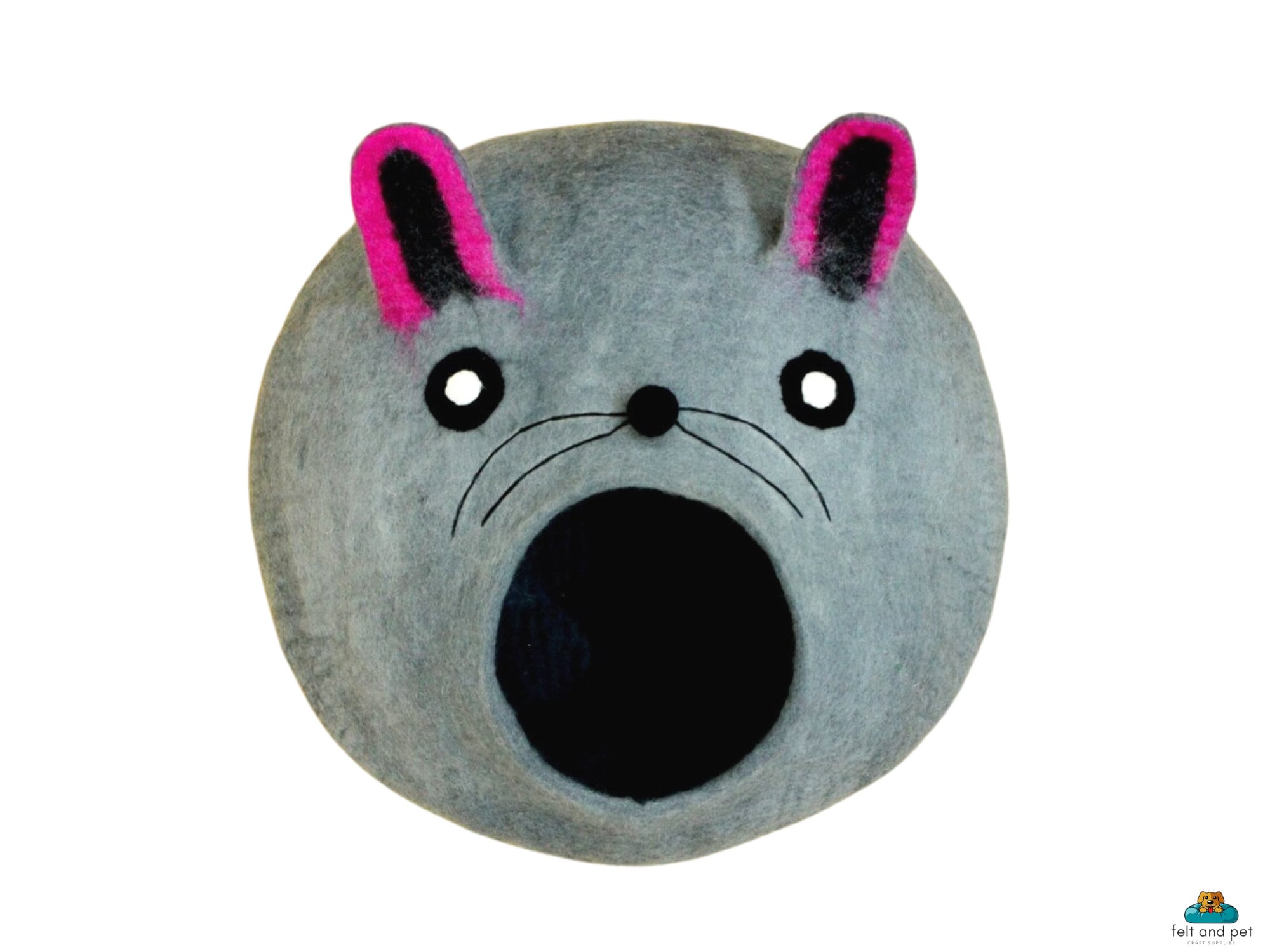 Handmade Wool Felt Cat Cave Bed – Gray Cat Head Pet House