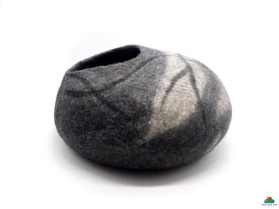 Dark Grey Stone Felt Cat Cave - Round Wool Kitty Bed  -  Eco- Friendly Cat Beds - Kitty Warmer - Modern Wool Cave
