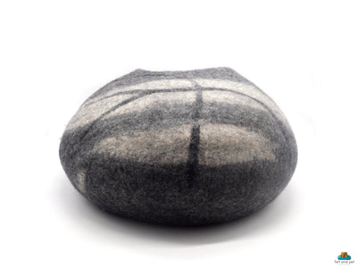 Dark Grey Stone Felt Cat Cave - Round Wool Kitty Bed  -  Eco- Friendly Cat Beds - Kitty Warmer - Modern Wool Cave