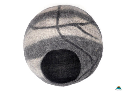 Dark Grey Stone Felt Cat Cave - Round Wool Kitty Bed  -  Eco- Friendly Cat Beds - Kitty Warmer - Modern Wool Cave