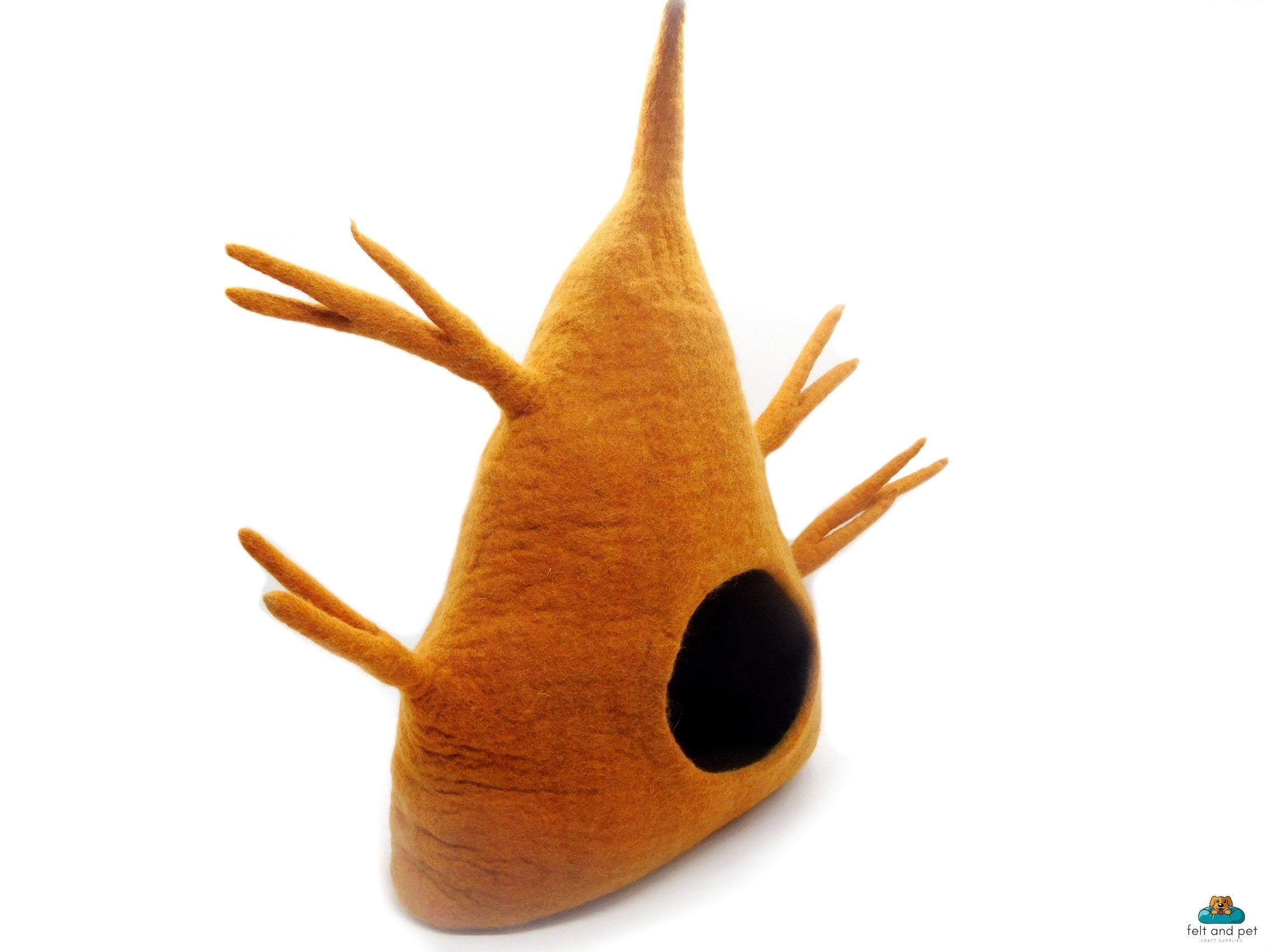 Authentic Tree Design Felt Cat Cave - Handmade Wool Pet Bed - Nap Cocoon - Modern Kitten House - Animal Lover Gifts