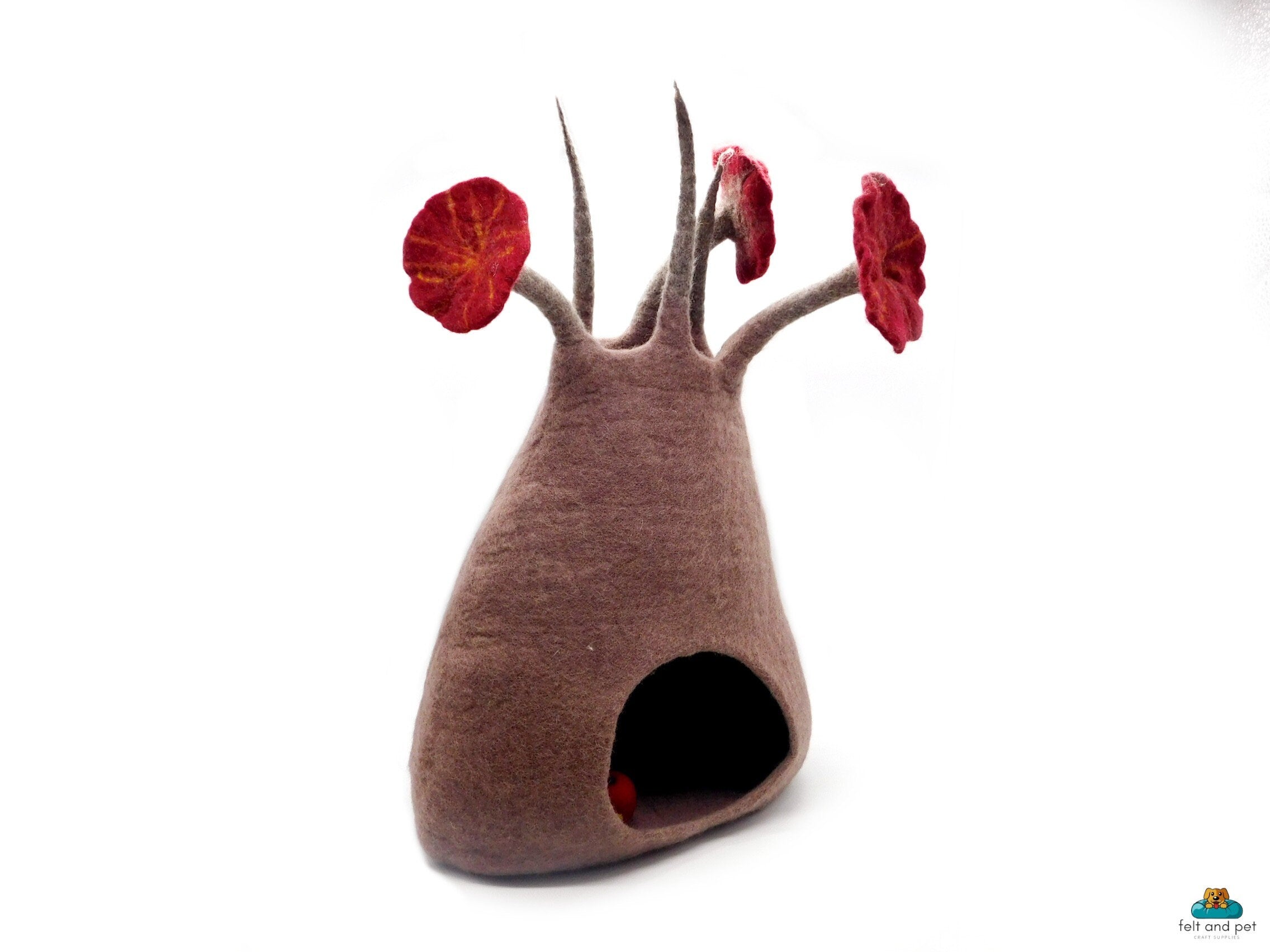 Wild Flower Felt Cat Cave - Modern Design Pet House - Comfy Wool And Floral Designed Cat Cave - Gift