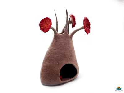 Wild Flower Felt Cat Cave - Modern Design Pet House - Comfy Wool And Floral Designed Cat Cave - Gift