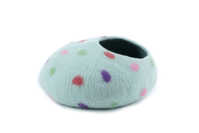 Colorful Dot Felt Cat Cave - Handmade Pet Furniture - Natural Wool Kitty Den - Sustainable Cat Cave -  Gift For Pet Lover