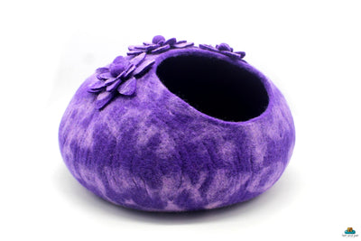 Pet Furniture - Floral Cat Nap Cocoon  - Gift For Pet - 100% Pure Wool Cozy Cat Bed