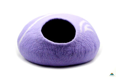 Cuccia per gatti in feltro (viola) | Lettino rotondo a righe | Rifugio caldo, accogliente e sostenibile per il tuo animale domestico! Cuccia per gatti realizzata a mano
