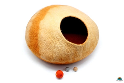 Tangerine Cat Cocoon In Round| Hand Felted Wool Cat House Using 100% Pure Sheep Wool| Durable And Spacious Pet Bed| Gifts For Pet Lover