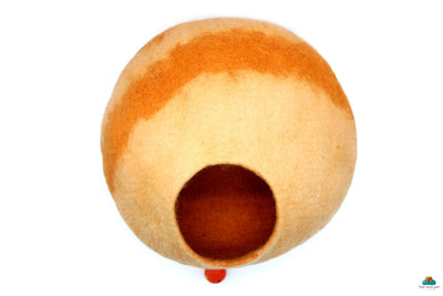 Tangerine Cat Cocoon In Round| Hand Felted Wool Cat House Using 100% Pure Sheep Wool| Durable And Spacious Pet Bed| Gifts For Pet Lover