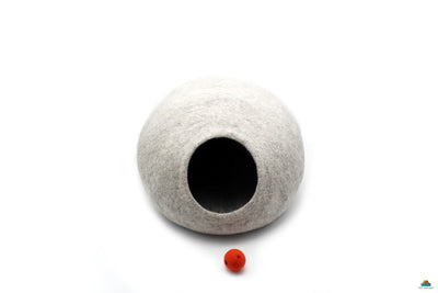 Wool  Felt Cat Cave - Natural Grey Cat Bed - Furniture For Your Pet - Wool Pet Bed