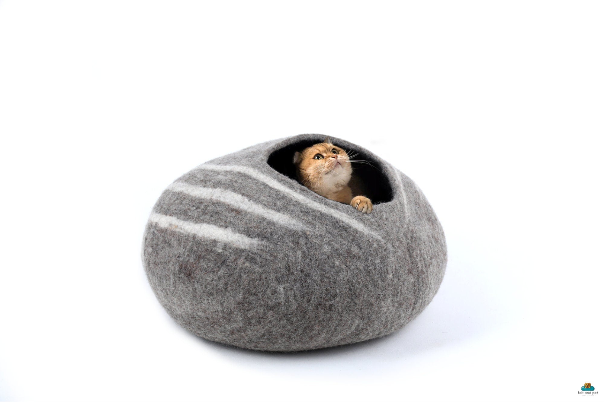 Felt Cat Cave – Striped Wool Cat Bed, Pet House