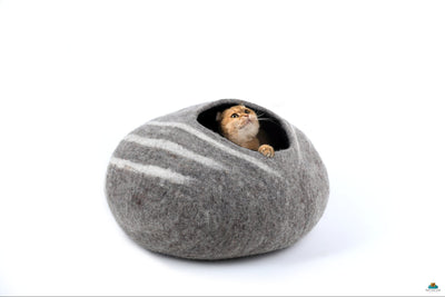 Felt Cat Cave – Striped Wool Cat Bed, Pet House
