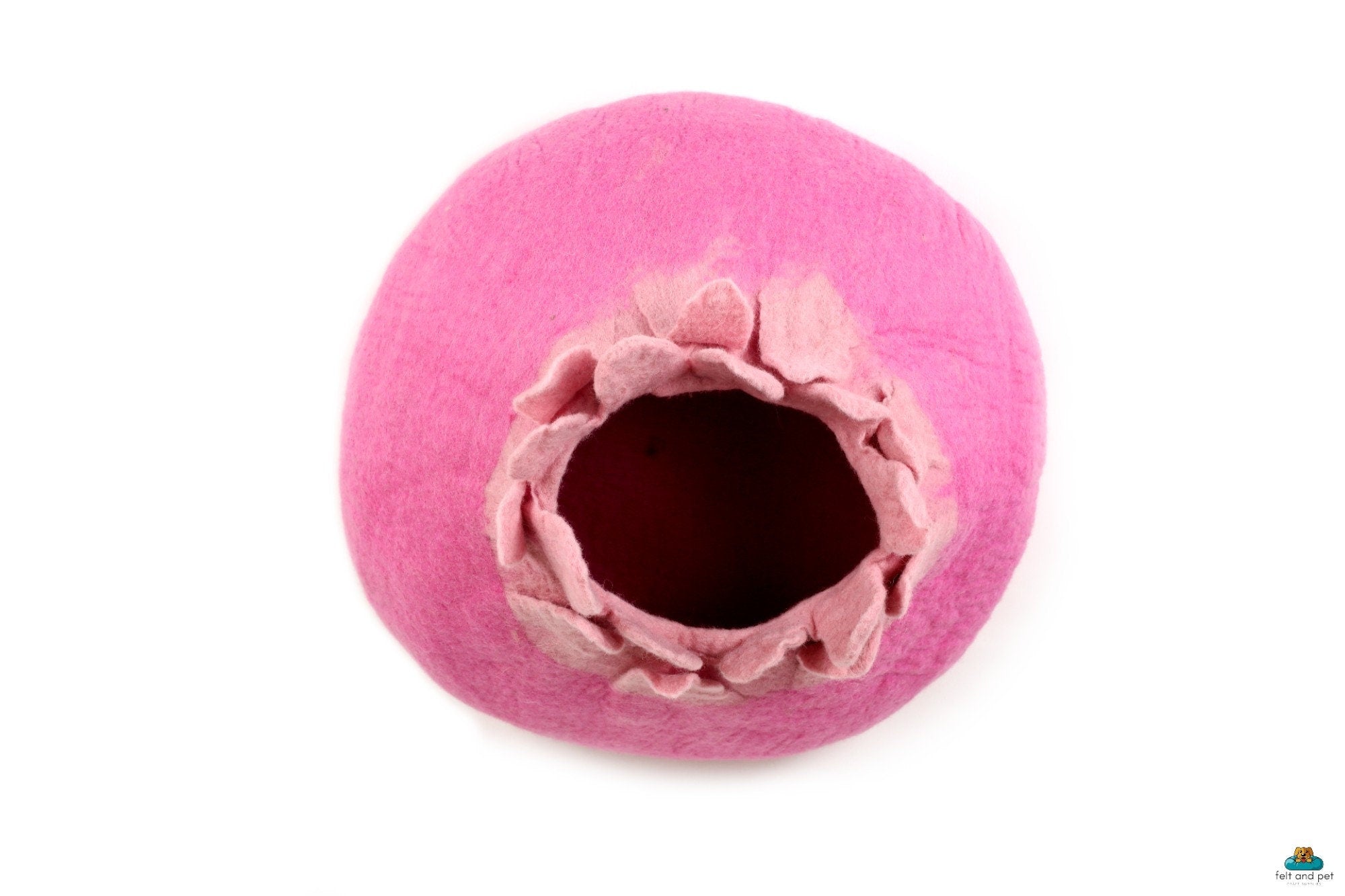 Handmade Pink Floral Wool Cat Cave – Felt Pet Bed