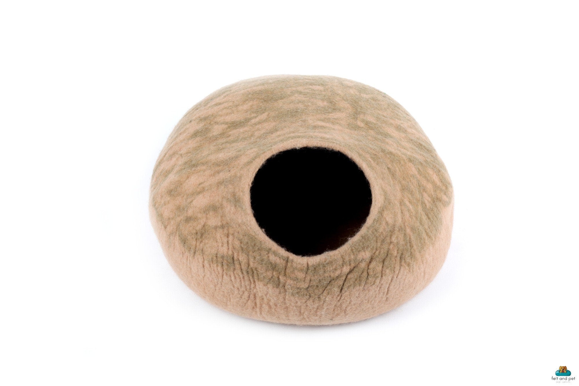 Beige Felt Cat Bed- Wool Cat House Made Using 100% Pure Wool - Round, Soft And Cozy Pet Bed