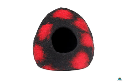 Black with Red Spot Cat Cave Bed - Polka Dot Wool Cocoon - Kitty Warmer - Kitty Nest - Cat Woolen House