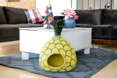 Pineapple Shaped Handmade Felt Cat Cave- Wool Cat Bed Using 100% Pure Wool - Pet Bedding - Modern Pet Furniture
