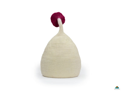 Felt Cat Cave - White Tear Drop with Dot - Pet Furniture - Cat Nap Cocoon-  Eco Friendly Pet Bed