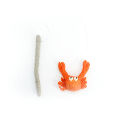 Set of 2 - Crab Wand Felt Cat Toys - Wool Felted Crab -  Cat and Dog Toys - Interactive Pet Teaser - Felt Play Ornament