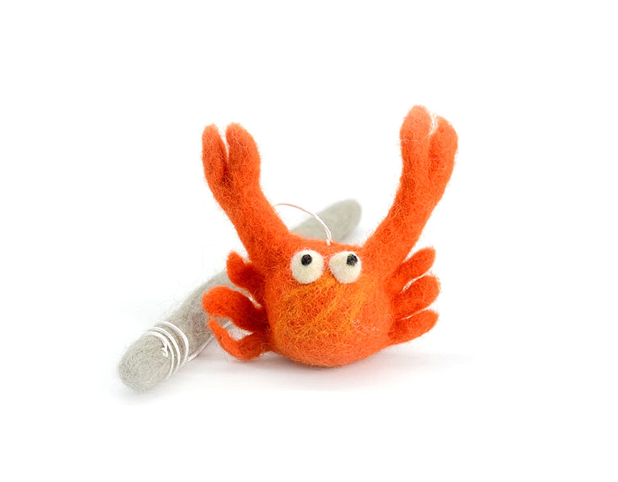 Set of 2 - Crab Wand Felt Cat Toys - Wool Felted Crab -  Cat and Dog Toys - Interactive Pet Teaser - Felt Play Ornament