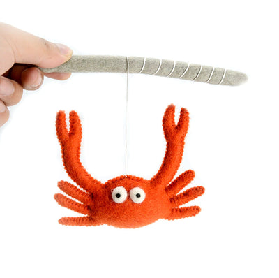 Set of 2 - Crab Wand Felt Cat Toys - Wool Felted Crab -  Cat and Dog Toys - Interactive Pet Teaser - Felt Play Ornament