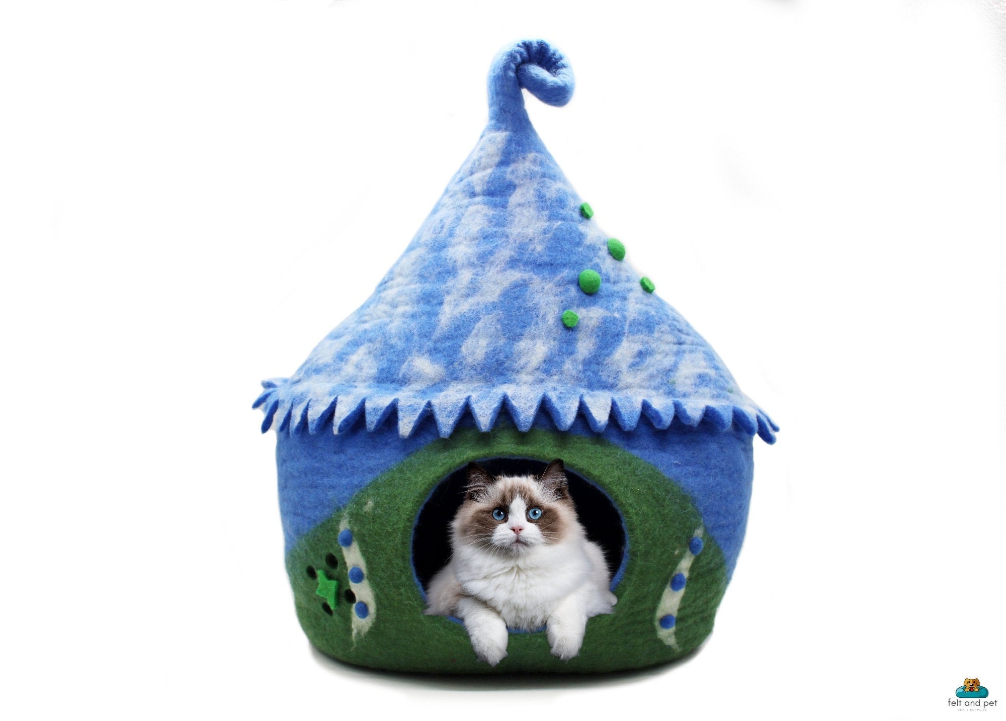 Wool Felted Cat House - Unique Design Tie-Dye Pet Bed - 100% Natural Wool - Fur Haven