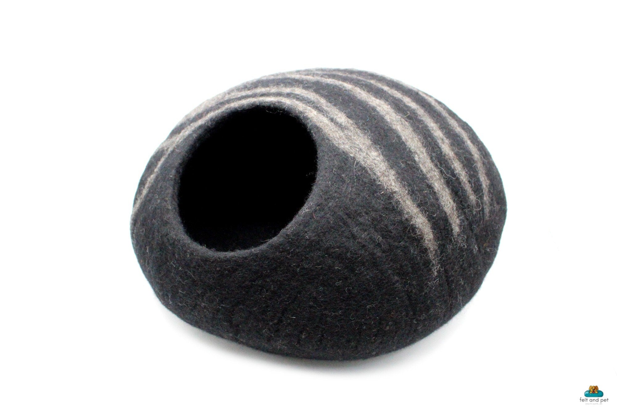 Black Stone Wool Cat Cave - Handmade Pet Furniture -  Organic Felt Wool Bed - Gift for Pet Lover