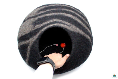 Black Stone Wool Cat Cave - Handmade Pet Furniture -  Organic Felt Wool Bed - Gift for Pet Lover