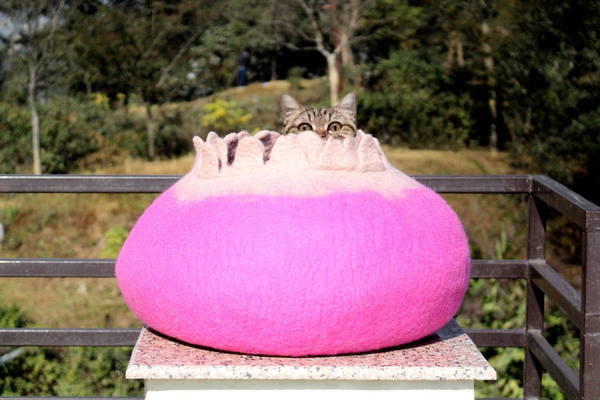 Handmade Pink Floral Wool Cat Cave – Felt Pet Bed