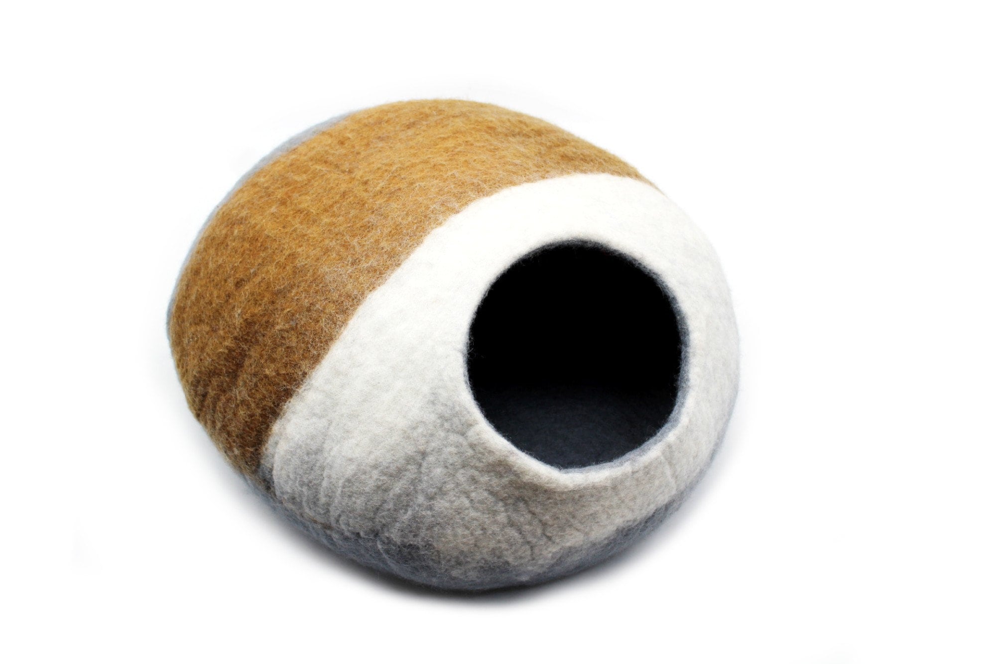 Tri-Colored Large Cat Cave, Wool Cat Bed, Premium Wool Eco- Friendly Pet Bed, Modern Pet Furniture