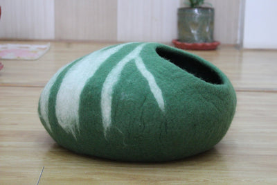 Handmade Striped Wool Cat Cave – Felt Pet Bed