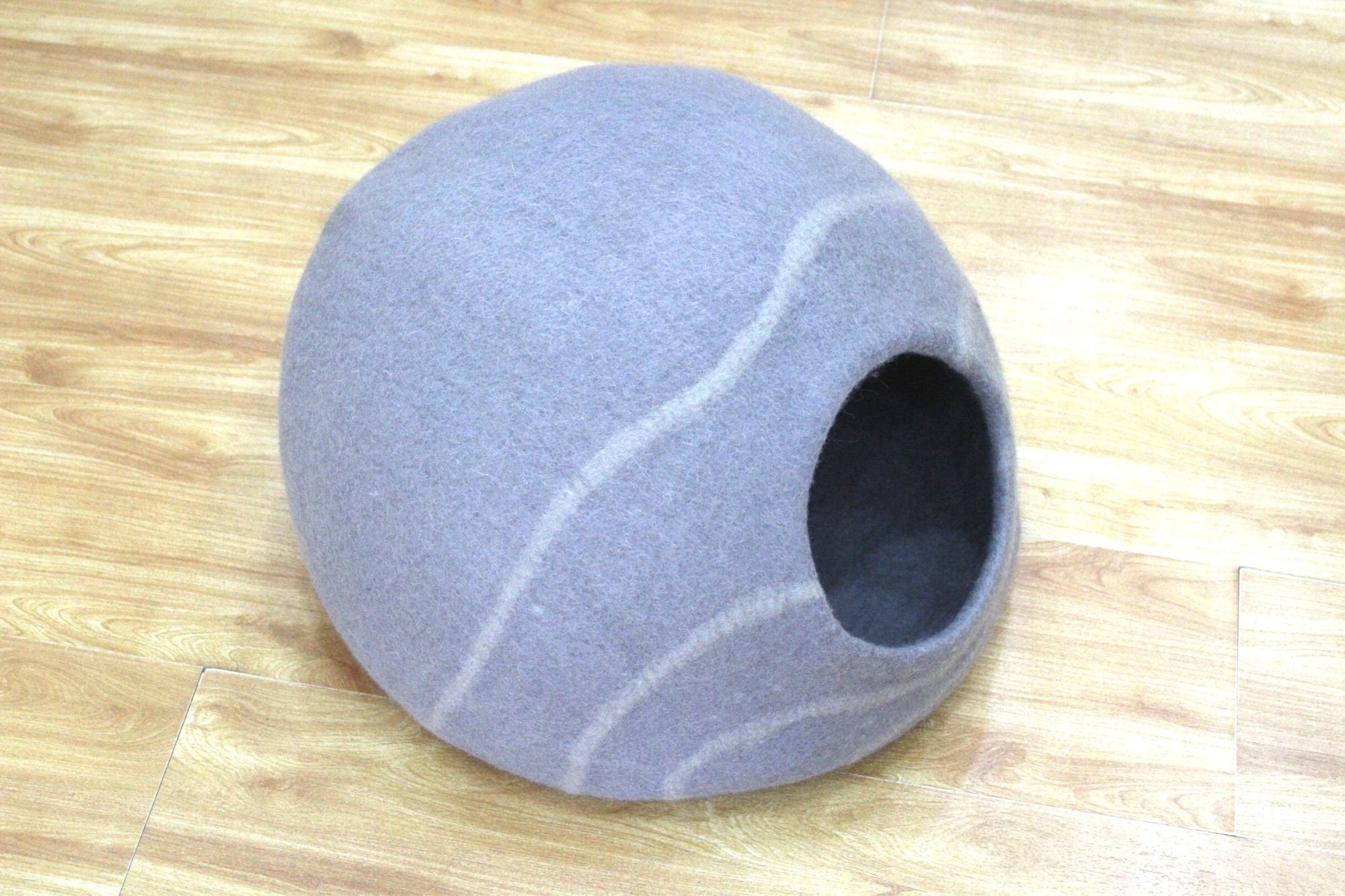 Handmade Cat House - Felt Cat Cave With Wavy Stripes Design - Cozy Hideaway - Ideal Gift  - Unique Round Pet Bed