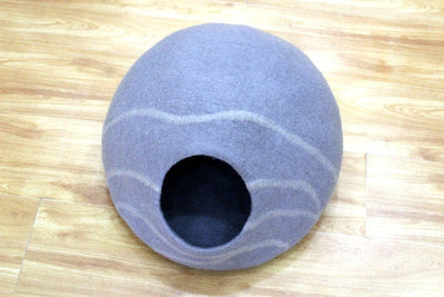 Handmade Cat House - Felt Cat Cave With Wavy Stripes Design - Cozy Hideaway - Ideal Gift  - Unique Round Pet Bed
