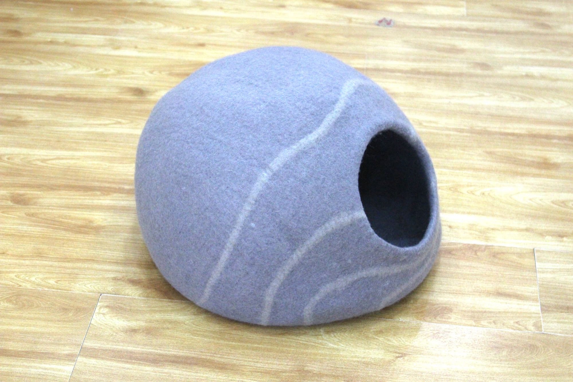 Handmade Cat House - Felt Cat Cave With Wavy Stripes Design - Cozy Hideaway - Ideal Gift  - Unique Round Pet Bed